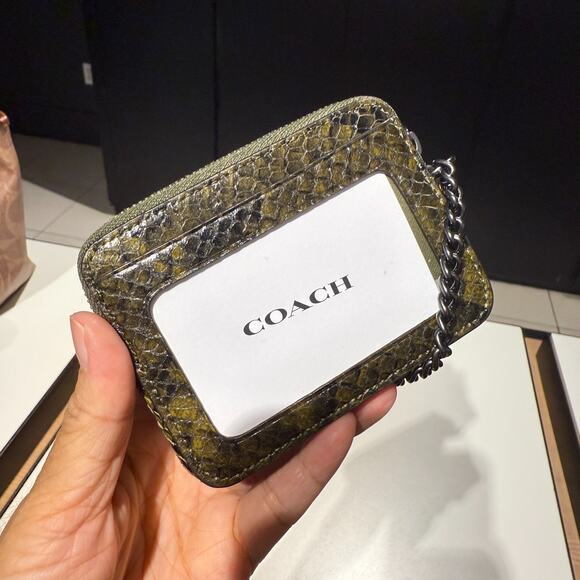 Coach Zip Card Case With Snake Print CCO20 smooth leather/Gunmetal/Olive Multi - Picture 3 of 5